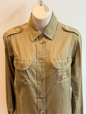 See by Chloe Button Close-up Silk Blend Military Minimalist Shirt Women Size 2